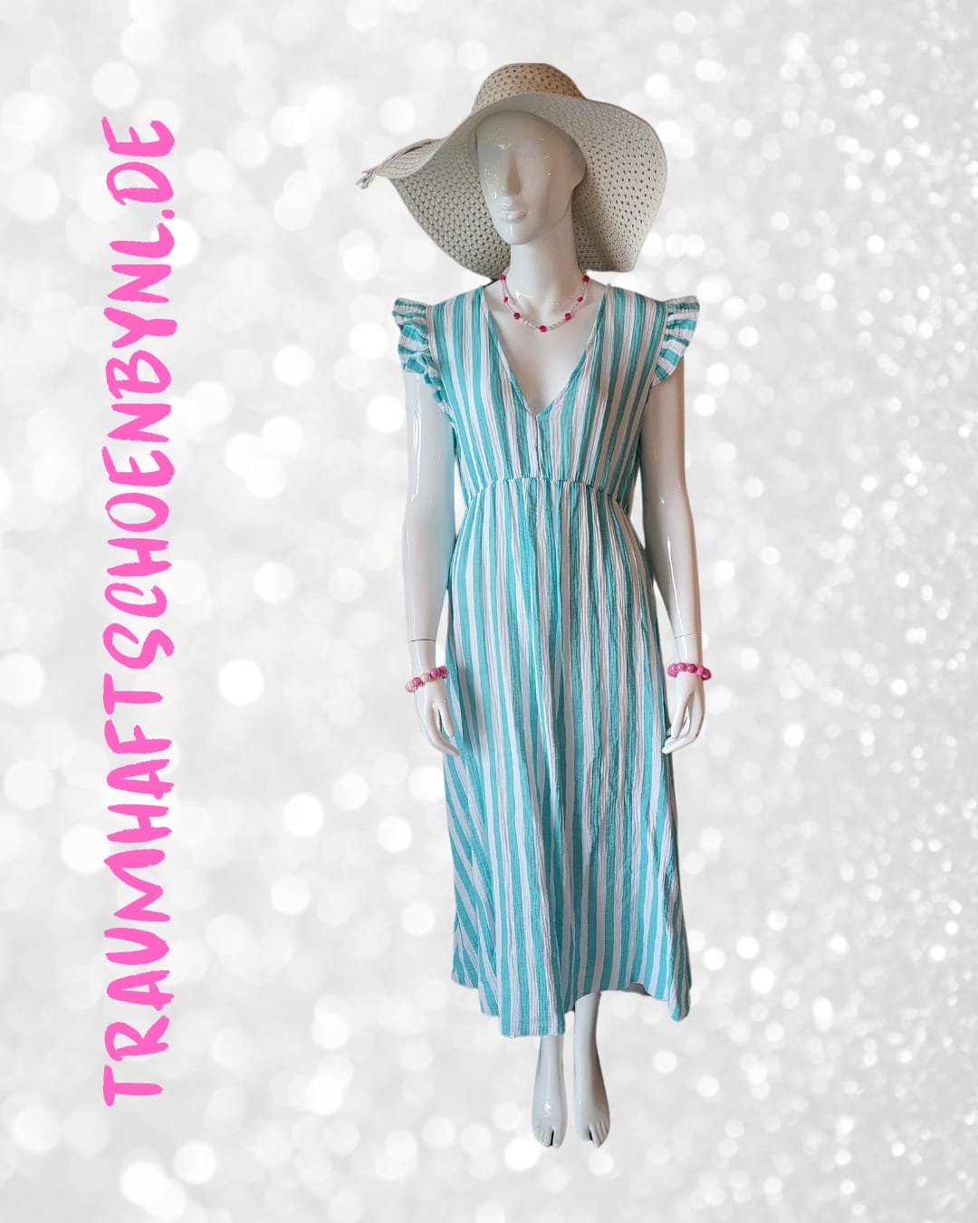 Türkis-weiß gestreiftes Kleid