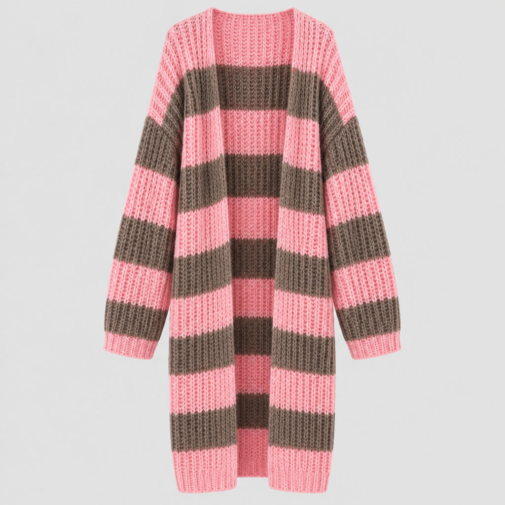 Strickjacke lang rosa Streifen